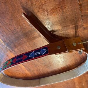 Beaded Leather Belt with Geometric Design